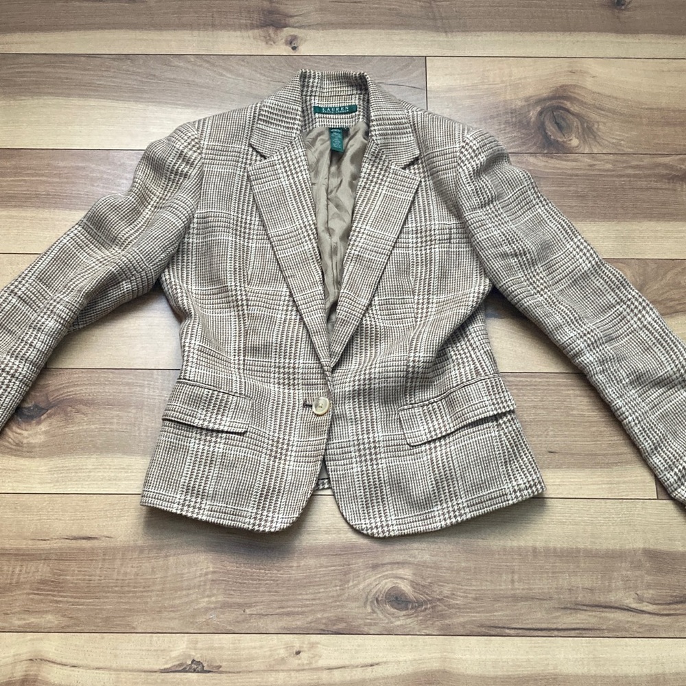 LRL Glen Tan Plaid Linen Blazer